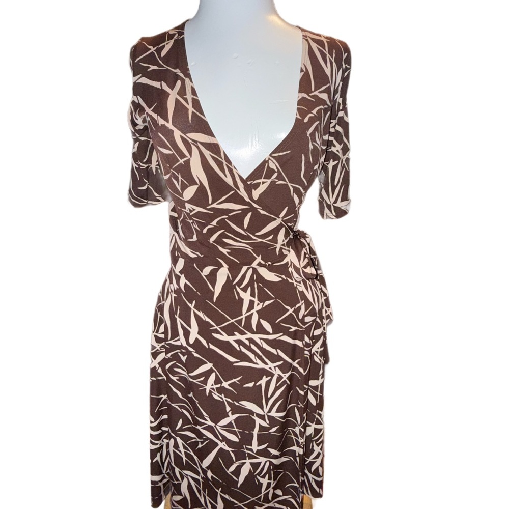 Brown and Cream Wrap Dress